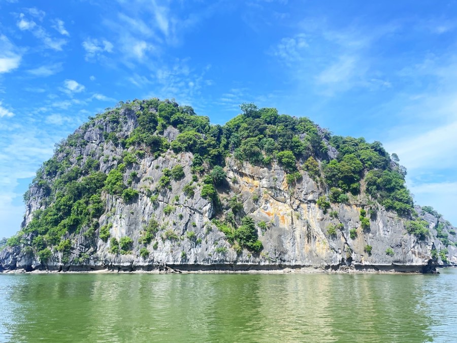 Small island surrounded by calm waters, Ha Long Bay, Vietnam