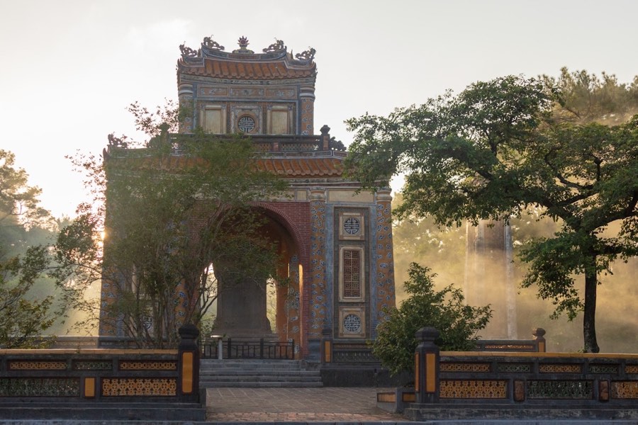 Stone arch entrance at Tu Duc Royal Tomb, Hue, Vietnam