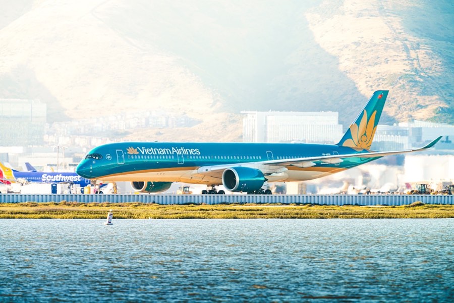 Vietnam Airlines aircraft on the runway at airport