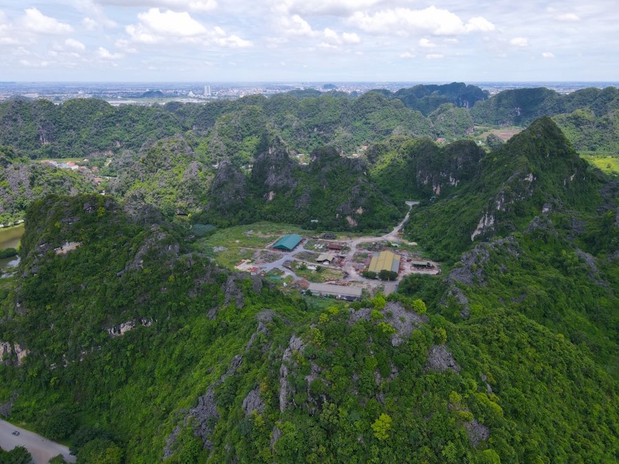 Karst mountains with a small village, Ninh Binh, Vietnam