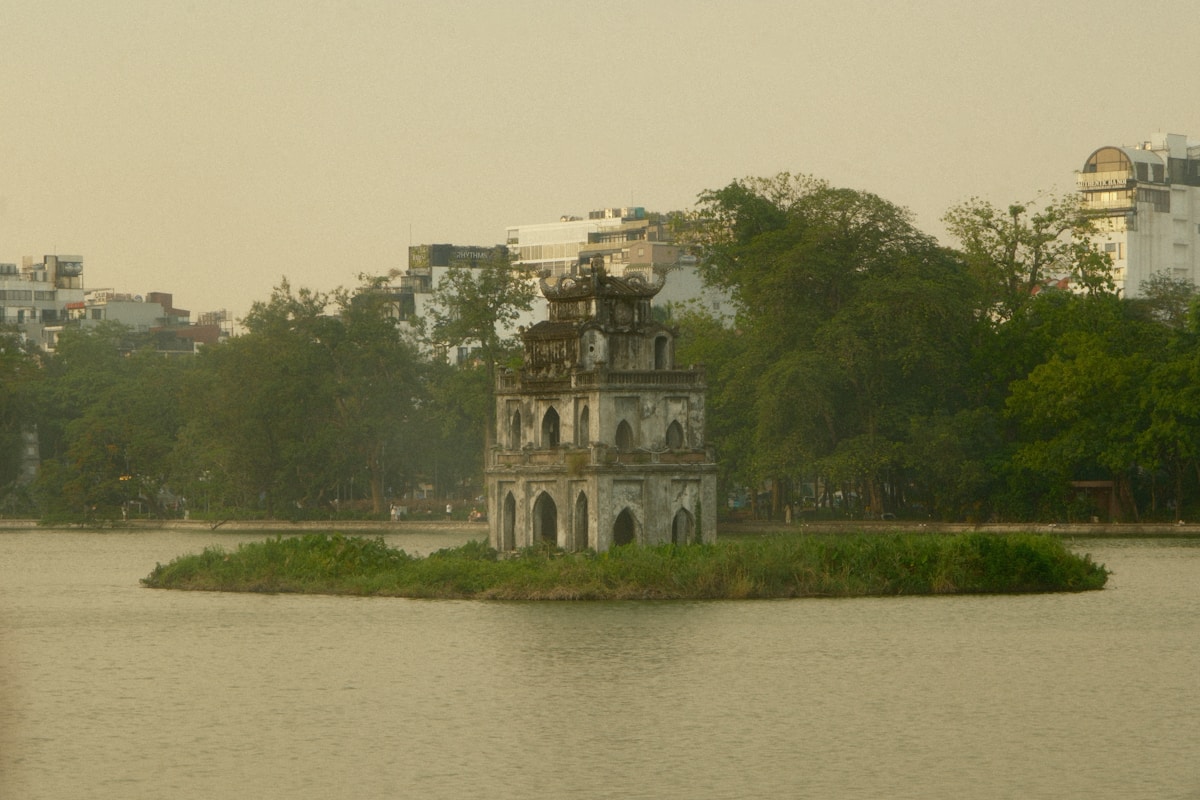 Turtle Tower on Hoan Kiem Lake in the heart of Hanoi, Vietnam