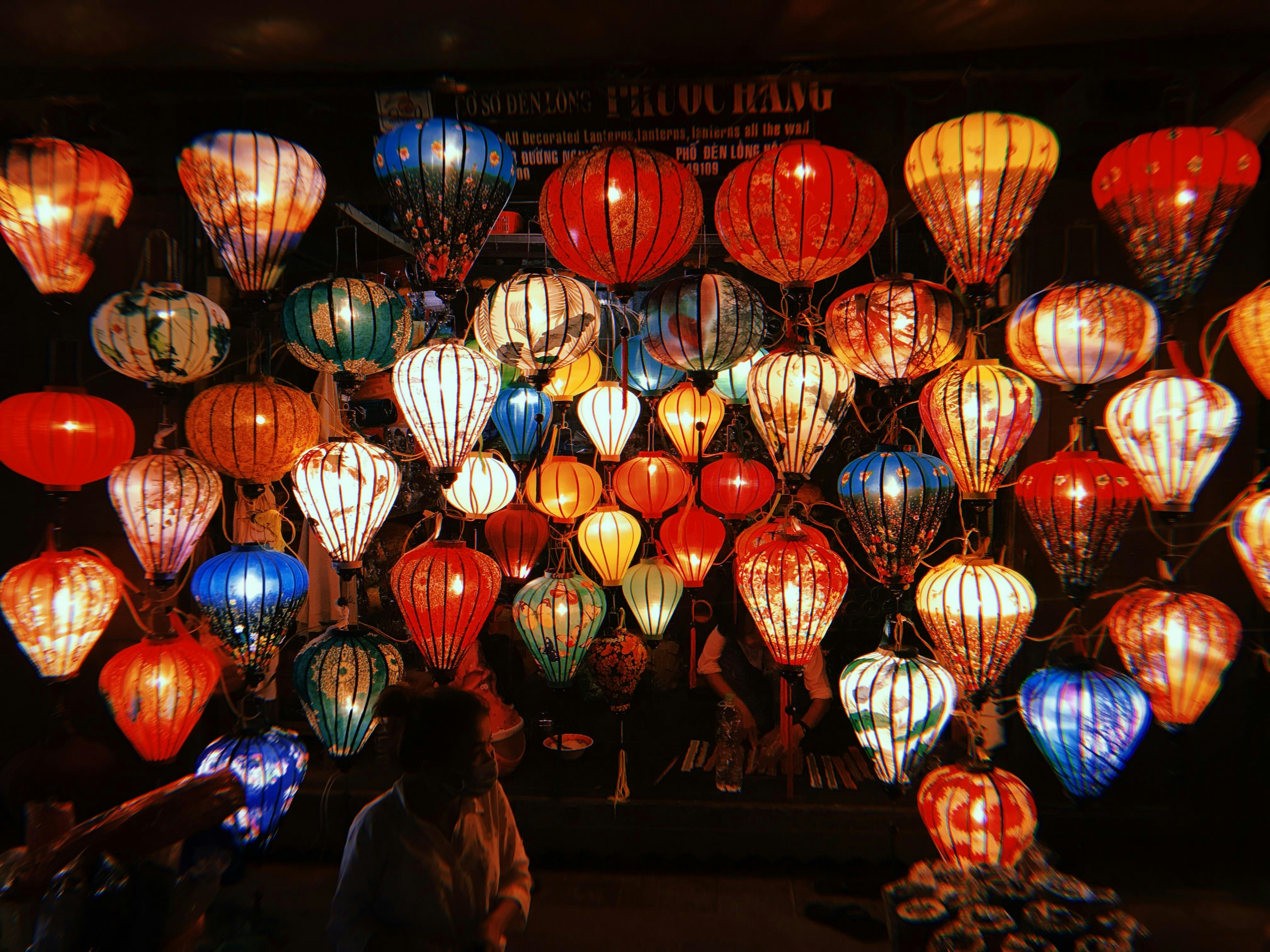 Colourful silk lanterns at a shop in Hoi An Ancient Town, Vietnam