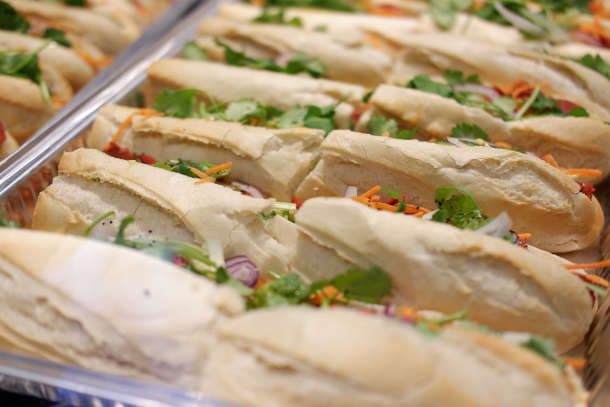 Vietnamese banh mi sandwiches laid out on a tray, Da Nang