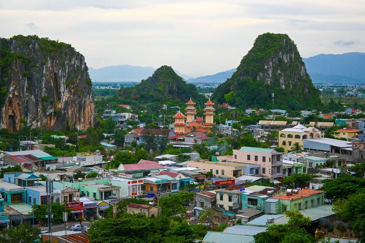 Da Nang cityscape with Marble Mountains in the background, Vietnam